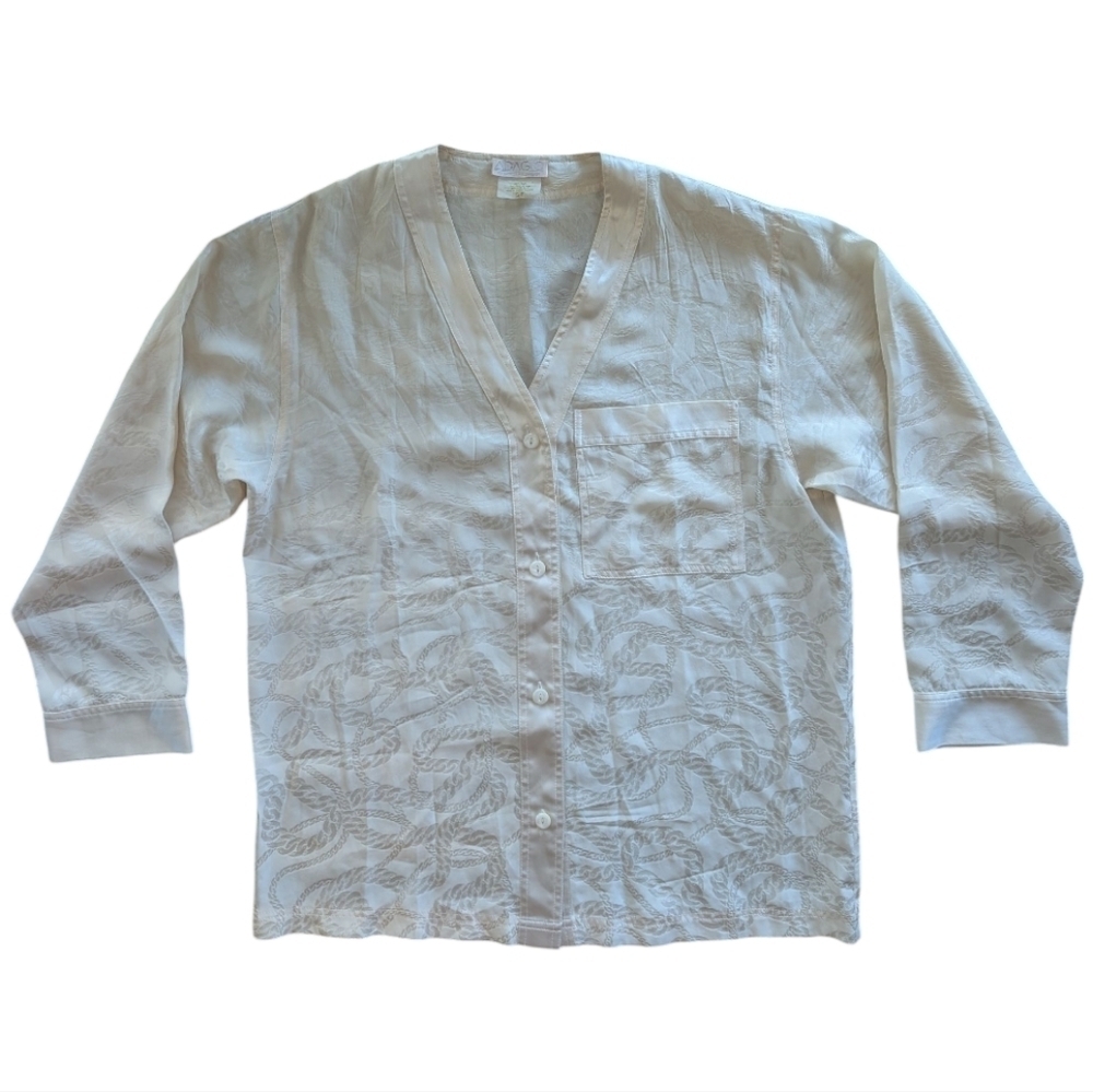 Vintage 100% Silk Long Sleeve Blouse Cream Women's Small